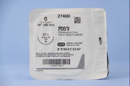 PDS II - Suture with Needle Absorbable Uncoated Violet Suture Monofilament Polydioxanone Size 0 18 Inch Suture 1-Needle 36 mm Length 1/2 Circle Taper Point Needle - Z740D