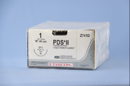 J & J Healthcare Systems PDS II Suture with Needle Absorbable Uncoated Violet Suture Monofilament Polydioxanone Size 1 18 Inch Suture 1-Needle 36 mm Length 1/2 Circle Taper Point Needle - Z741D