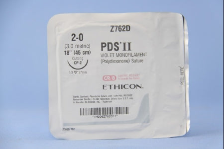 J & J Healthcare Systems PDS II Suture with Needle Absorbable Uncoated Violet Suture Monofilament Polydioxanone Size 2-0 18 Inch Suture 1-Needle 26 mm Length 1/2 Circle Reverse Cutting Needle - Z762D