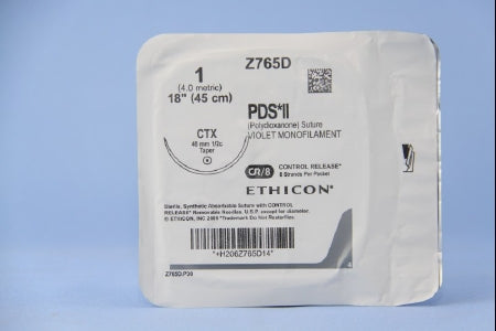 J & J Healthcare Systems PDS II Suture with Needle Absorbable Uncoated Violet Suture Monofilament Polydioxanone Size 1 18 Inch Suture 1-Needle 48 mm Length 1/2 Circle Taper Point Needle - Z765D