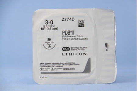 J & J Healthcare Systems PDS II Suture with Needle Absorbable Uncoated Violet Suture Monofilament Polydioxanone Size 3-0 18 Inch Suture 1-Needle 26 mm Length 1/2 Circle Taper Point Needle - Z774D