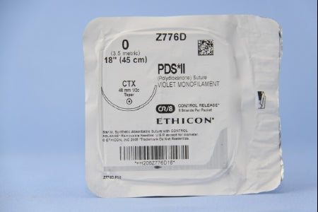 PDS II - Suture with Needle Absorbable Uncoated Violet Suture Monofilament Polydioxanone Size 0 18 Inch Suture 1-Needle 48 mm Length 1/2 Circle Taper Point Needle - Z776D