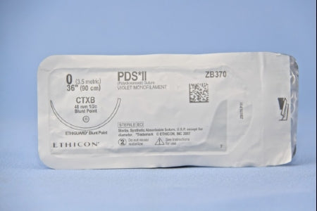 PDS II - Suture with Needle Absorbable Uncoated Violet Suture Monofilament Polydioxanone Size 0 36 Inch Suture 1-Needle 48 mm Length 1/2 Circle Blunt Point Needle - ZB370