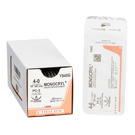 Monocryl - Suture with Needle Absorbable Uncoated Undyed Suture Monofilament Poliglecaprone Size 4 - 0 18 Inch Suture 1-Needle 16 mm Length 3/8 Circle Precision Cosmetic - Conventional Cutting PRIME Needle - Y845G