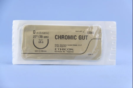 J & J Healthcare Systems - Suture with Needle Absorbable Uncoated Undyed Suture Chromic Gut Size 0 27 Inch Suture 1-Needle 36.4 mm Length 5/8 Circle Taper Point Needle - U246H