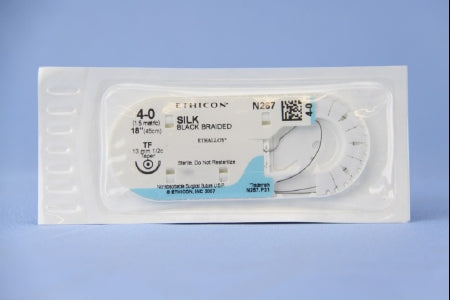 J & J Healthcare Systems Perma-Hand Suture with Needle Nonabsorbable Coated Black Suture Braided Silk Size 4-0 18 Inch Suture 1-Needle 13 mm Length 1/2 Circle Taper Point Needle - N267H