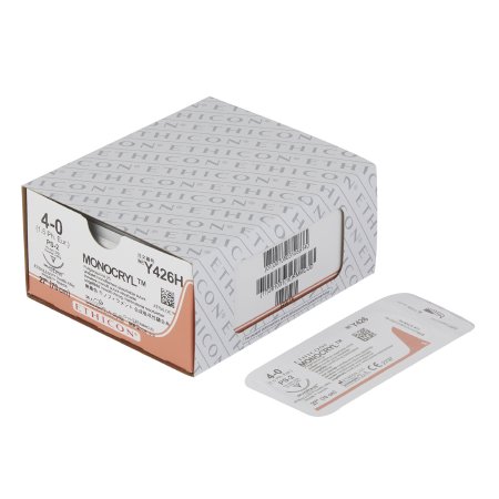 Monocryl - Suture with Needle Absorbable Uncoated Undyed Suture Monofilament Poliglecaprone Size 4 - 0 27 Inch Suture 1-Needle 19 mm Length 3/8 Circle Precision Point - Reverse Cutting Needle - Y426H