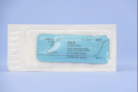 J & J Healthcare Systems Perma-Hand Suture with Needle Nonabsorbable Coated Black Suture Braided Silk Size 5-0 18 Inch Suture 1-Needle 8 mm Length 1/2 Circle Taper Point Needle - N271H