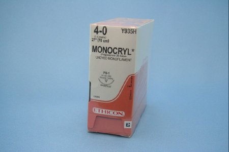 Monocryl - Suture with Needle Absorbable Uncoated Undyed Suture Monofilament Poliglecaprone Size 4 - 0 27 Inch Suture 1-Needle 24 mm Length 3/8 Circle Precision Point - Reverse Cutting Needle - Y935H