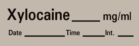 Timemed - Drug Label Anesthesia Label Xylocaine_mg/mL Date_Time_Int_ Gray 1/2 X 1-1/2 Inch - AN-105