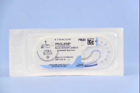 Prolene - Suture with Needle Nonabsorbable Uncoated Blue Suture Monofilament Polypropylene Suture Size 1 30 Inch Suture 1-Needle 36.4 mm Length 1/2 Circle Blunt Point Needle - PB20H