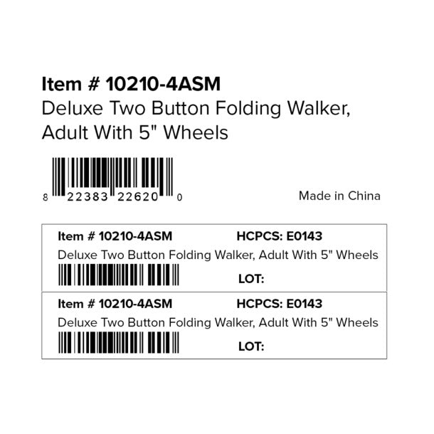 Drive Medical Deluxe Folding Walker, Two Button with 5" Wheels