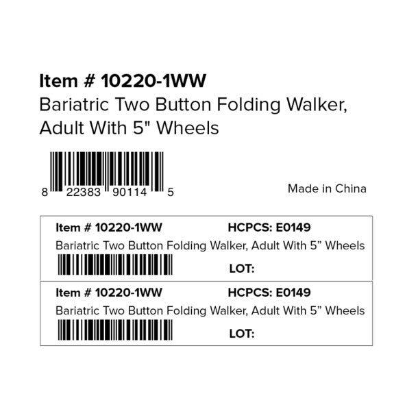 Drive Medical Bariatric Aluminum Folding Walker, Two Button