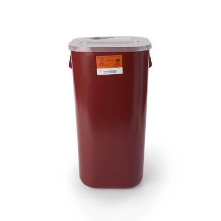 Sharps - Container 25-1/2 H X 13-1/2 W X 13-1/2 D Inch 16 Gallon Red Base / Translucent Lid Horizontal Entry Hinged Snap On Lid - 8716