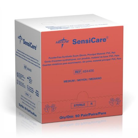 SensiCare - Exam Glove Medium Sterile Pair Stretch Vinyl Standard Cuff Length Smooth Beige Not Chemo Approved - Medline - 484406