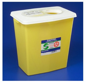 SharpSafety - Chemotherapy Waste Container 17-3/4 H X 11 W X 15-1/2 D Inch 8 Gallon Yellow Base / White Lid Vertical Entry Gasketed Sliding Lid - 8985S