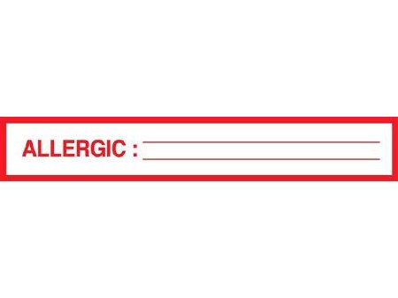 Shamrock Scientific - Pre-Printed Label Allergy Alert White ALLERGIC: _____ / _____ Red Alert Label 1 X 500 Inch - SN-3