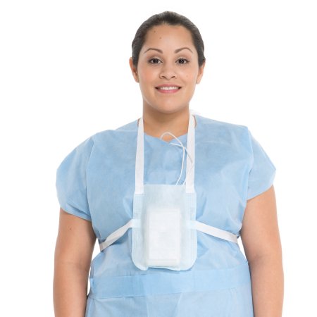 O&M Halyard - Telemetry Pouch Standard Size, Chest and Neck Straps, NonWoven Material, Velcro Closures, Blue with White Straps, Lightweight Telemetry Unit - 71825