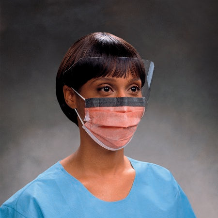 O&M Halyard Inc FluidShield Procedure Mask with Eye Shield Pleated Earloops One Size Fits Most Orange - 47137
