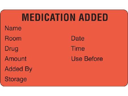 Shamrock - Pre-Printed Label Anesthesia Label Fluorescent Red MEDICATION ADDED / NAME / ROOM DATE / DRUG TIME / AMOUNT USE BEFORE /ADDED BY / STORAGE Black Medication Instruction 1-1/2 X 2-1/2 Inch - SMA-12
