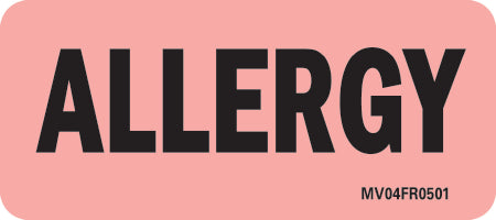 MedVision - Pre-Printed Label Allergy Alert Fluorescent Red Allergy Black Alert Label 1 X 2-1/4 Inch - MV04FR0501