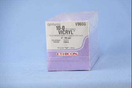 J & J Healthcare Systems Coated Vicryl Suture with Needle Absorbable Coated Violet Suture Braided Polyglactin 910 Size 10-0 4 Inch Suture 1-Needle 5 mm Length Bi-Curve Spatula Needle - V966G