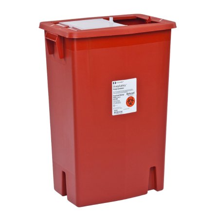 SharpSafety - Sharps Container 26 H X 18-1/4 W X 12-3/4 D Inch 18 Gallon Red Base / Translucent Lid Vertical Entry Sliding Lid - 8938