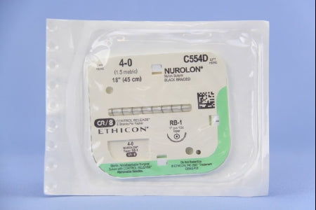 J & J Healthcare Systems Nurolon Suture with Needle Nonabsorbable Coated Black Suture Braided Nylon Size 4-0 18 Inch Suture 1-Needle 17 mm Length 1/2 Circle Taper Point Needle - N124T