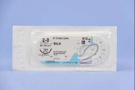 Perma-Hand - Suture with Needle Nonabsorbable Coated Black Suture Braided Silk Size 2 - 0 20 Inch Suture 1-Needle 22 mm Length 1/2 Circle Taper Point Needle - 413H