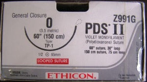 J & J Healthcare Systems PDS II Suture with Needle Absorbable Uncoated Violet Suture Monofilament Polydioxanone Size 0 60 Inch Suture 1-Needle 65 mm Length 1/2 Circle Taper Point Needle - Z991G