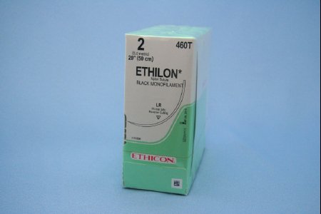 Ethilon - Suture with Needle Nonabsorbable Uncoated Black Suture Monofilament Nylon Size 2 20 Inch Suture 1-Needle 75 mm Length 3/8 Circle Reverse Cutting Needle - 460T