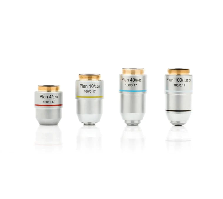 LW Scientific - Objectives Set DIN Plan 4X, 10X, 40X, 100X For Revelation 3 Microscope - R3O-SET7-DP77