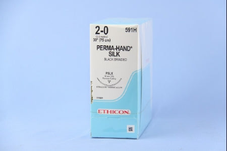 Perma-Hand - Suture with Needle Nonabsorbable Coated Black Suture Braided Silk Size 2 - 0 30 Inch Suture 1-Needle 40 mm Length 3/8 Circle Precision Point - Reverse Cutting Needle - 591H