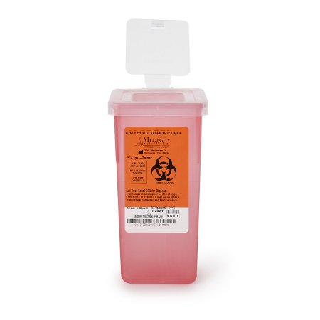 Sharps - Container 7 H X 3-1/2 W X 3-1/2 D Inch 1 Quart Translucent Red Base / Translucent Lid Vertical Entry Hinged Snap On Lid - 8702T