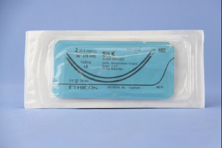 Perma-Hand - Suture with Needle Nonabsorbable Coated Black Suture Braided Silk Size 2 30 Inch Suture Double-Armed 75 mm Length 3/8 Circle Reverse Cutting Needle - 482T