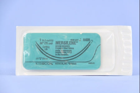Mersilene - Suture with Needle Nonabsorbable Uncoated Green Suture Braided Polyester Size 1 30 Inch Suture Double-Armed 75 mm Length 3/8 Circle Reverse Cutting Needle - R495T