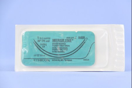 J & J Healthcare Systems Suture With Needle Mersilene Nonabsorbable Uncoated Green Suture Braided Polyester Size 1 30 Inch Suture Double-Armed 75 Mm Length 3/8 Circle Reverse Cutting Needle - R495T