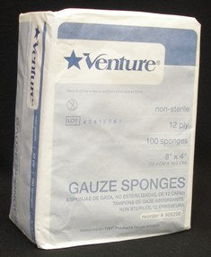Tidi Products Venture Gauze Sponge Gauze 12-Ply 4 X 8 Inch Rectangle NonSterile - 908200