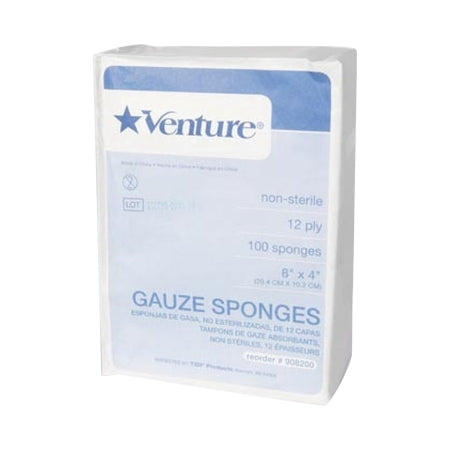 Venture - Gauze Sponge Gauze 12-Ply 4 X 8 Inch Rectangle NonSterile - 908200