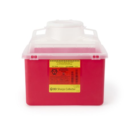 BD - Sharps Container 11-1/2 H X 12-4/5 W X 8-4/5 D Inch 3.5 Gallon Red Base / Clear Lid Vertical Entry Hinged Snap On Lid - 305456