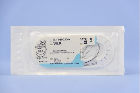 J & J Healthcare Systems Perma-Hand Suture with Needle Nonabsorbable Coated Black Suture Braided Silk Size 3-0 24 Inch Suture Double-Armed 17 mm Length 1/2 Circle Taper Point Needle - K572H