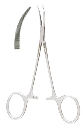 Integra Lifesciences - Mosquito Forceps Jacobson-Micro 5 Inch Length Surgical Grade Stainless Steel NonSterile Ratchet Lock Finger Ring Handle Curved Extremely Delicate Serrated Tips - 17-2602