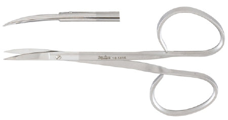 Miltex Miltex Iris Scissors 4 Inch Length OR Grade Stainless Steel (German) NonSterile Ribbon Style Finger Ring Handle Curved Blade Sharp/Sharp - 18-1416