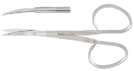 Miltex - Iris Scissors 4 Inch Length OR Grade German Stainless Steel NonSterile Ribbon Style Finger Ring Handle Curved Blade Sharp Tip / Sharp Tip - 18-1416