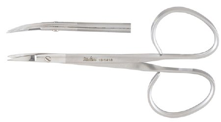 Miltex - Mini Iris Scissors 3-3/4 Inch Length OR Grade German Stainless Steel NonSterile Ribbon Style Finger Ring Handle Curved Blade Sharp Tip / Sharp Tip - 18-1418