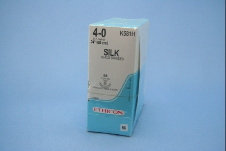 Perma-Hand - Suture with Needle Nonabsorbable Coated Black Suture Braided Silk Size 4 - 0 24 Inch Suture Double-Armed 17 mm Length 3/8 Circle Taper Point Needle - K581H