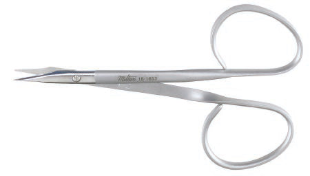 Miltex - Suture Scissors 4 Inch Length OR Grade German Stainless Steel NonSterile Ribbon Style Finger Ring Handle Slightly Curved Blade Sharp Tip / Sharp Tip - 18-1653