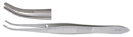 Miltex Miltex Eye Dressing Forceps 4 Inch OR Grade Stainless Steel (German) NonSterile NonLocking Thumb Handle Half Curved Serrated Tips - 18-782