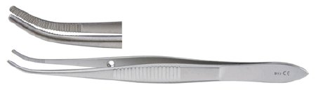 Miltex - Eye Dressing Forceps 4 Inch Length OR Grade German Stainless Steel NonSterile NonLocking Thumb Handle Half Curved Serrated Tips - 18-782