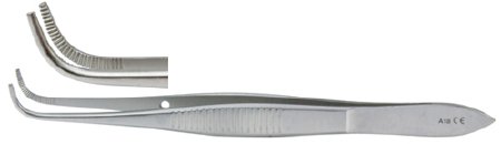 Miltex - Eye Dressing Forceps 4 Inch Length OR Grade German Stainless Steel NonSterile NonLocking Thumb Handle Full Curved Serrated Tips - 18-784